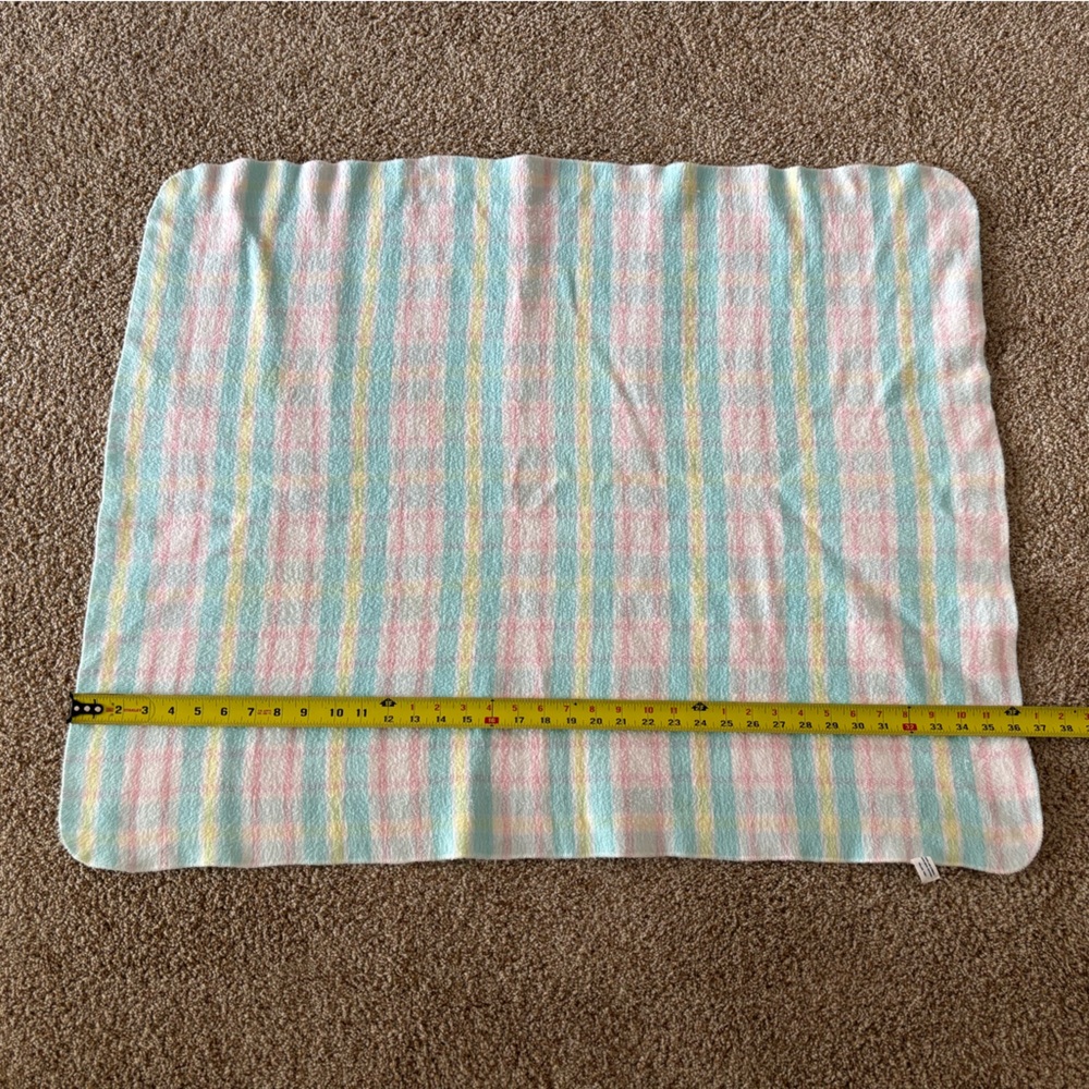 Vintage CARTERS Pastel Plaid Baby Blanket 100% Cotton Pink Blue Yellow - Picture 4 of 6